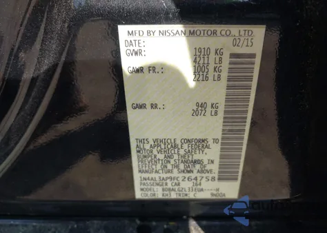 2015 Nissan Altima 2.5 S from USA, damaged, VIN 1N4AL3AP9FC264758
